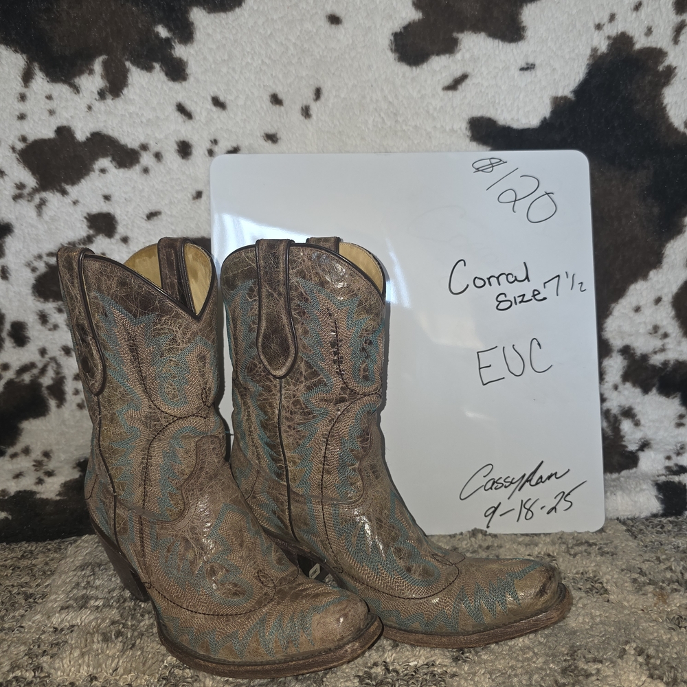 Corral Distressed Brown and Teal Boots